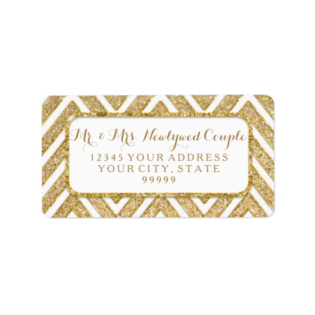 Elegant Modern Script Gold Glitter Chevron Pattern Label (Front)