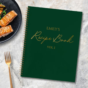 Elegant Modern Script Gold Green Simple Recipe Notebook