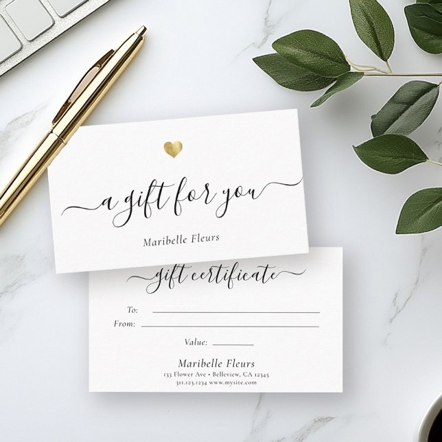 Elegant Modern Script Gold Heart Gift Certificate (Creator Uploaded)