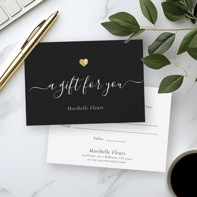 Elegant Modern Script Gold Heart Gift Certificate (Creator Uploaded)