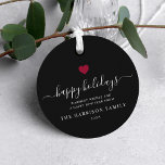 Elegant Modern Script Gold Heart Happy Holiday Favour Tags<br><div class="desc">Modern minimalist family holiday gift tag with elegant script calligraphy reading HAPPY HOLIDAYS under a burgundy red heart. Below is space for your custom message as well as additional space on the back for more detailed greetings.</div>