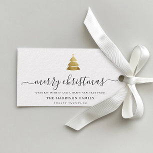 Elegant Modern Script Gold Merry Christmas Tree Gift Tags