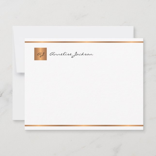 Elegant modern script gold monogram name card (Front)