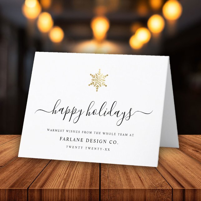 Elegant Modern Script Gold Snowflake Corporate Holiday Card (Creator Uploaded)