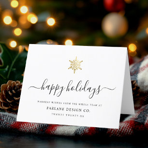 Elegant Modern Script Gold Snowflake Corporate Holiday Card