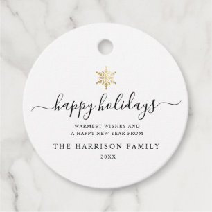 Elegant Modern Script Gold Snowflake Holiday Favour Tags