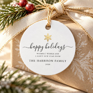 Elegant Modern Script Gold Snowflake Holiday Favour Tags