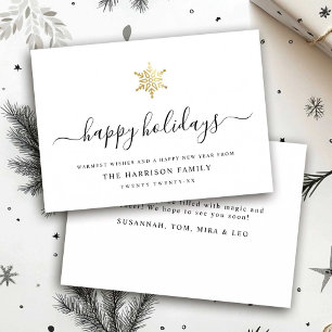 Elegant Modern Script Gold Snowflake Simple Holiday Card