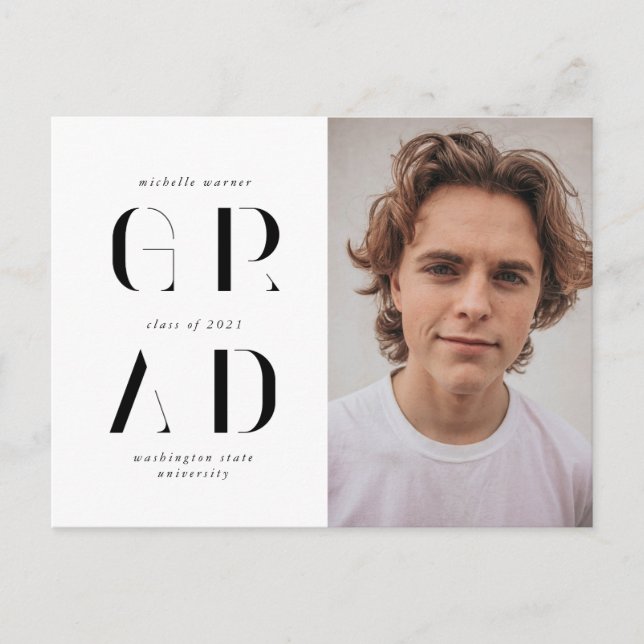 elegant modern script graduation announcement  postcard (Front)