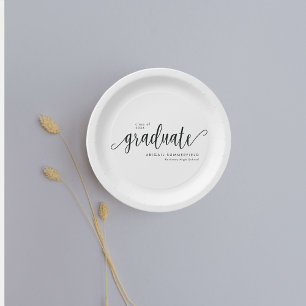 Elegant Modern Script Graduation Party Paper Plate