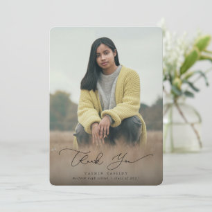 Elegant Modern Script Graduation Photo Thank You Card