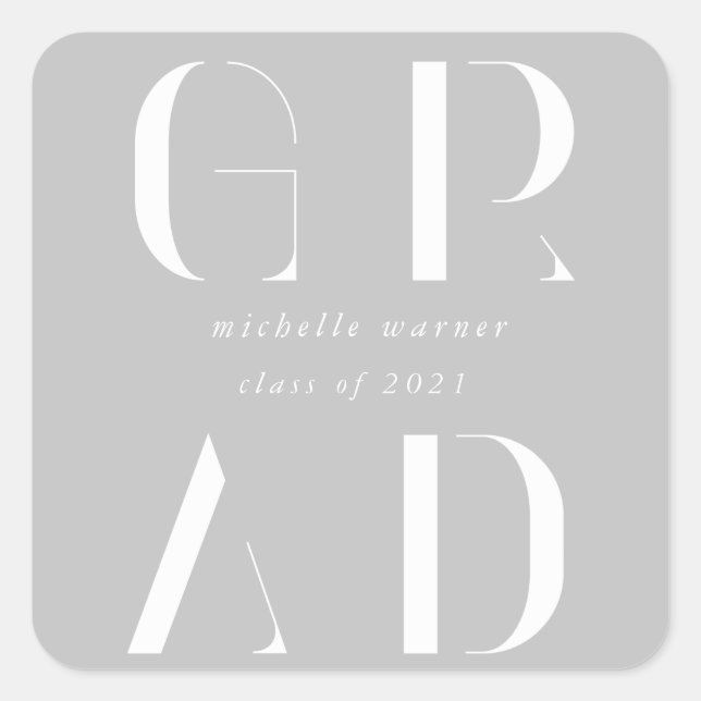 elegant modern script graduation square sticker (Front)