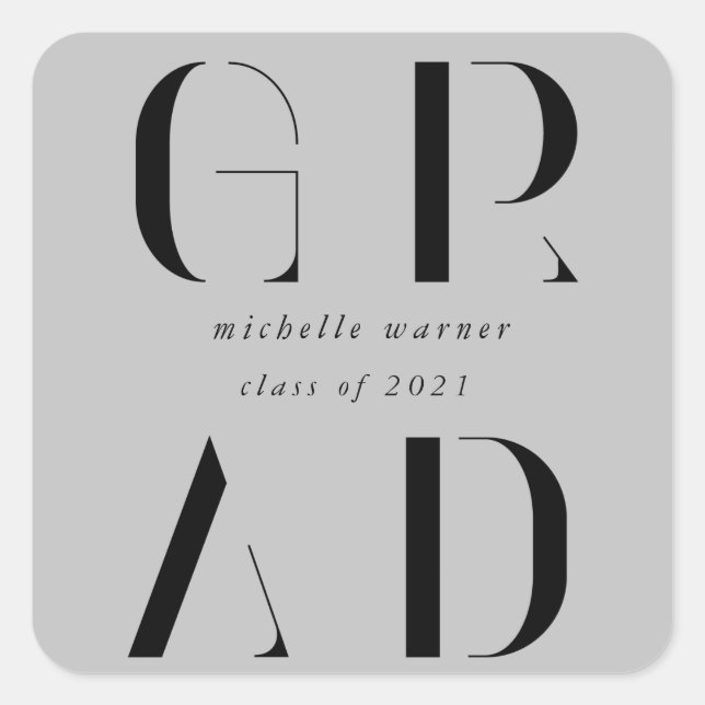 elegant modern script graduation square sticker (Front)