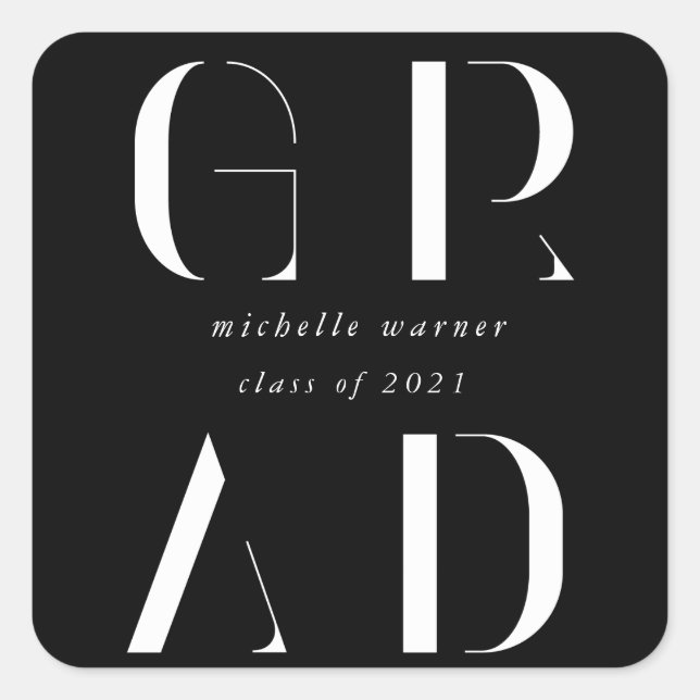 elegant modern script graduation square sticker (Front)