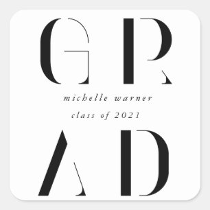 elegant modern script graduation square sticker