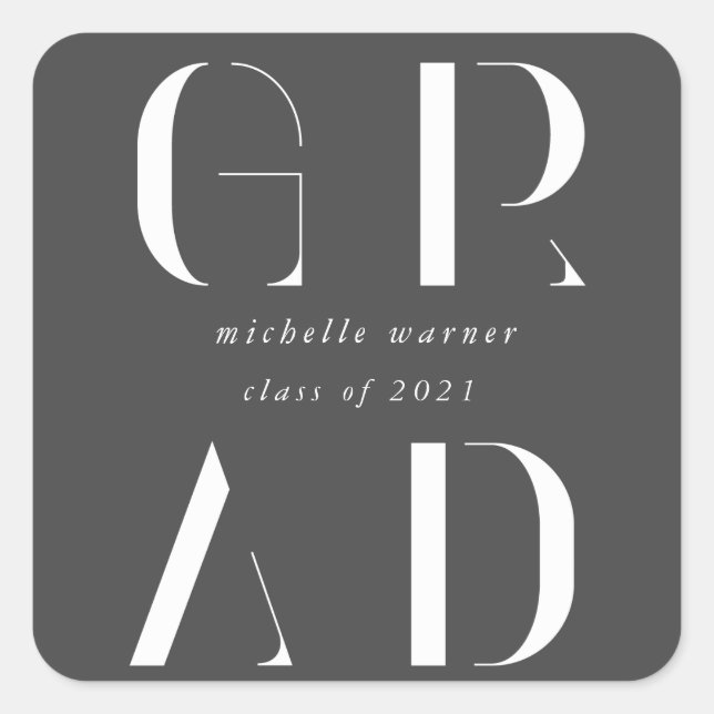 elegant modern script graduation square sticker (Front)