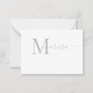 Elegant Modern Script Grey Monogram Name Card