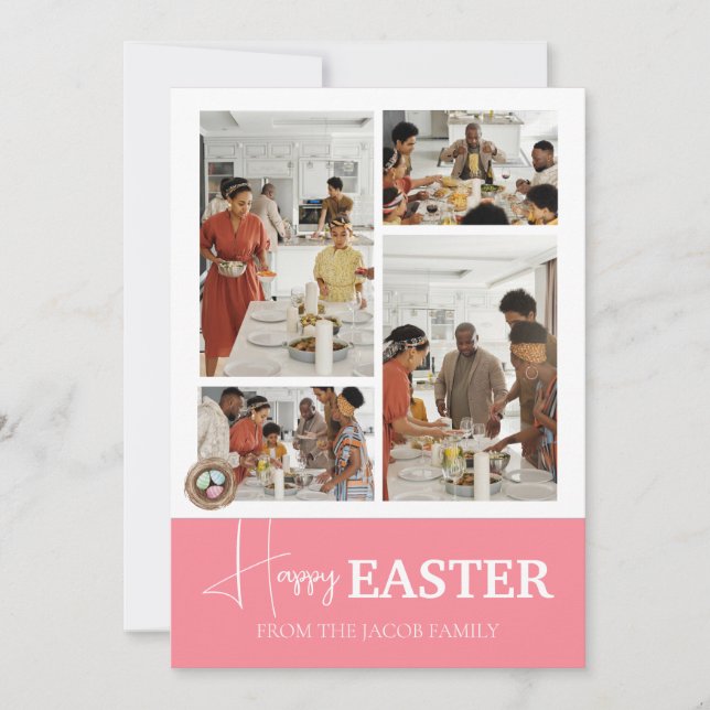 Elegant Modern Script Happy Easter family photo Holiday Card (Front)