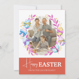 Elegant Modern Script Happy Easter family photo Holiday Card