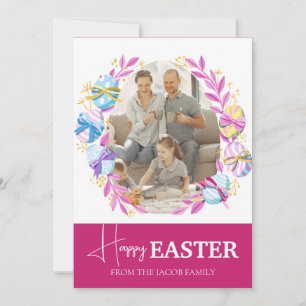 Elegant Modern Script Happy Easter family photo Holiday Card