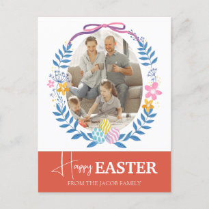 Elegant Modern Script Happy Easter family photo Holiday Postcard