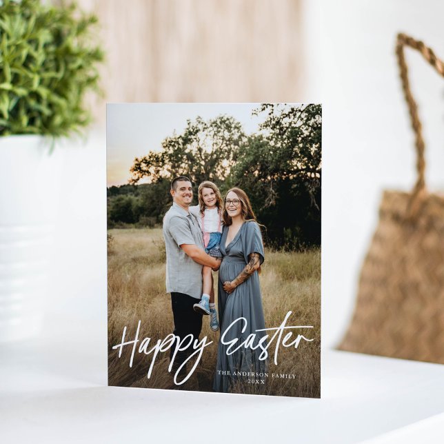 Elegant Modern Script Happy Easter Photo Card (Creator Uploaded)