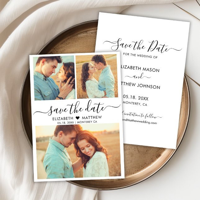 Elegant Modern Script Heart Photo Collage Wedding Save The Date (Creator Uploaded)