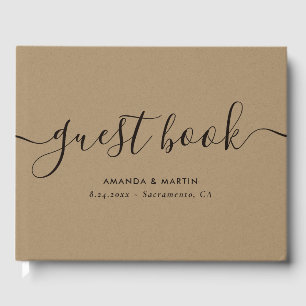 Elegant Modern Script Kraft Wedding Guest Book