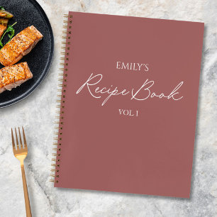 Elegant Modern Script Mauve Red Simple Recipe Notebook