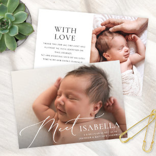 Elegant Modern Script Meet Two Photo Birth Announcement