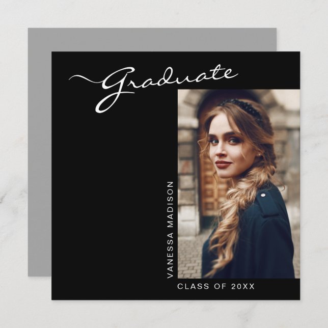 Elegant Modern Script Minimal Photo | Graduation Announcement (Front/Back)