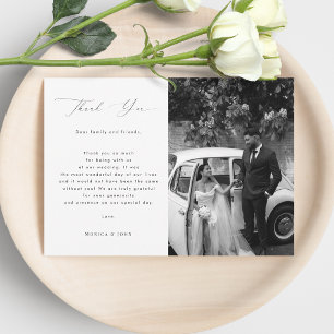 Elegant Modern Script Minimalist 2 Photo Wedding Thank You Card