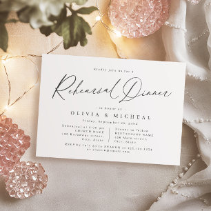 Elegant modern script minimalist rehearsal dinner  invitation