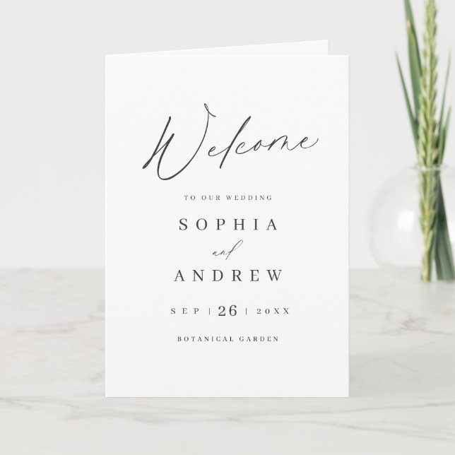 Elegant modern script minimalist wedding  programme (Front)