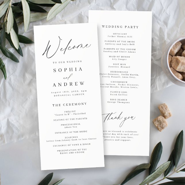 Elegant modern script minimalist wedding  programme (Elegant modern script minimalist wedding program)