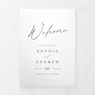 Elegant modern script minimalist wedding  Tri-Fold programme