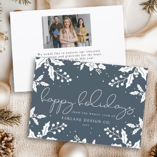 Elegant Modern Script Mistletoe Photo Logo Happy Holiday Card