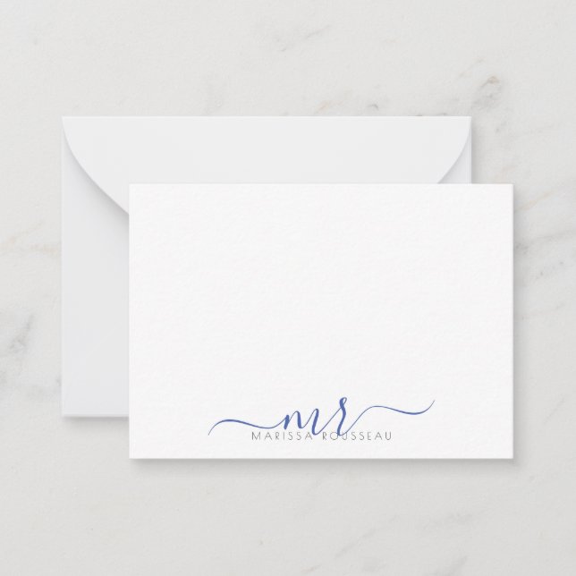 Elegant Modern Script Monogram Blue Initials Card (Front)