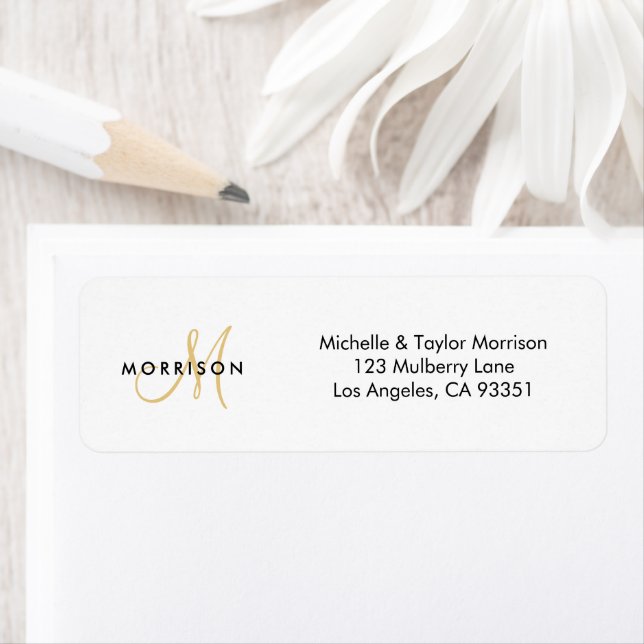 Elegant Modern Script Monogram Gold Return Address (Insitu)