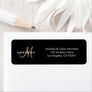 Elegant Modern Script Monogram Gold Return Address