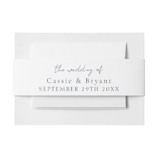 Elegant Modern Script Navy Blue Wedding Invitation Belly Band