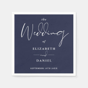 Elegant Modern Script Navy Blue Wedding Napkin