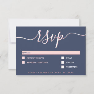 Elegant & Modern Script Navy & Blush Wedding RSVP Card