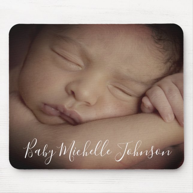 elegant modern script newborn baby boy photo  mouse pad (Front)