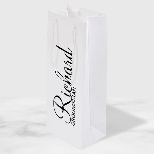 Elegant Modern Script Personalised Groomsman Wine Gift Bag