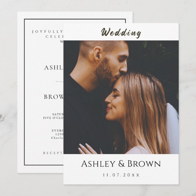 Elegant Modern Script Photo Editable Wedding  Invitation (Front/Back)