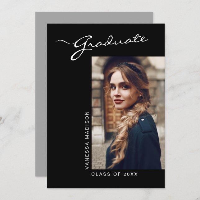 Elegant Modern Script Photo | Graduation Announcement (Front/Back)