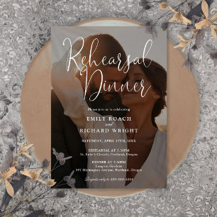 Elegant Modern Script Photo Rehearsal Dinner Invitation