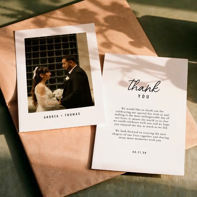 Elegant Modern Script Photo Wedding Thank You Card (Creator Uploaded)