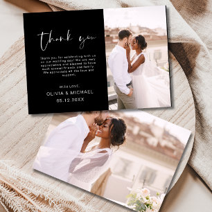 Elegant Modern Script Photo Wedding Thank You Card